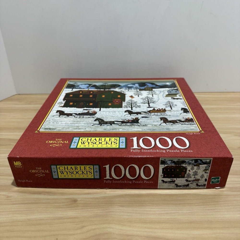 VTG Charles Wysocki 1000 Piece Puzzle SLEIGH RACE Americana Hasbro MB Complete - Picture 7 of 13